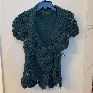 Chic Dark Turquoise Floral Knit sweater